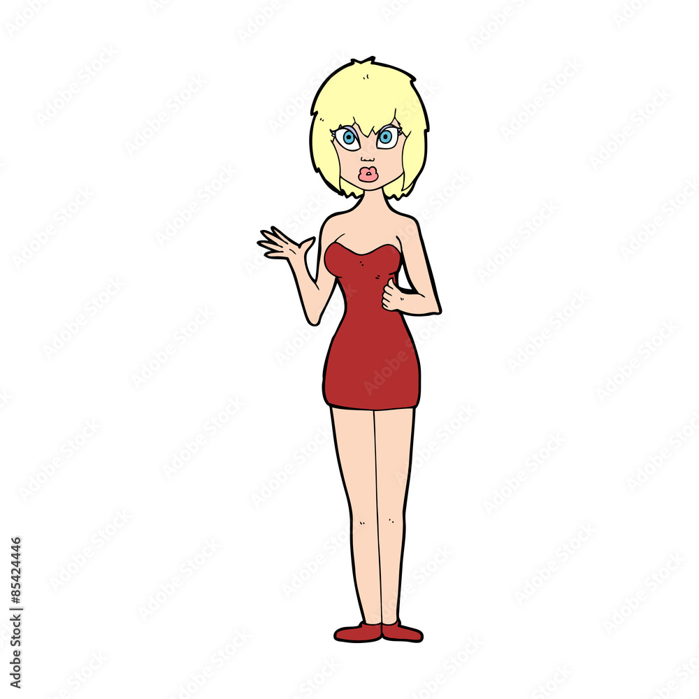 cartoon confused woman in cocktail dress cartoon confused woman in cocktail dress