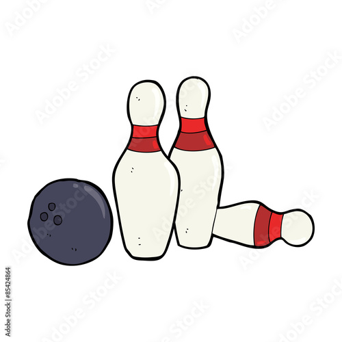 cartoon bowling ball and skittles