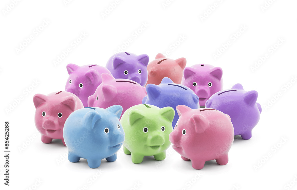 Group of colorful piggy banks Group of colorful piggy banks