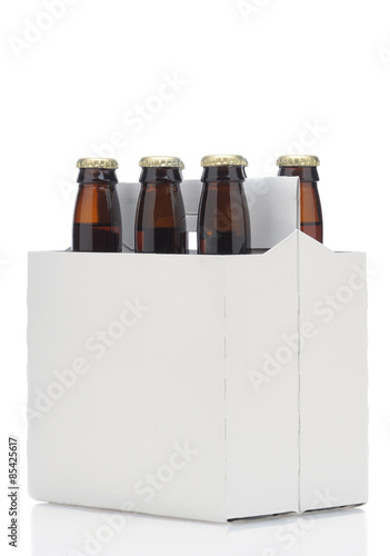 Fotografie Six pack of brown beer bottles