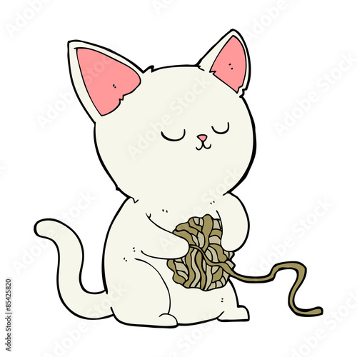 cartoon cat playing with ball of yarn