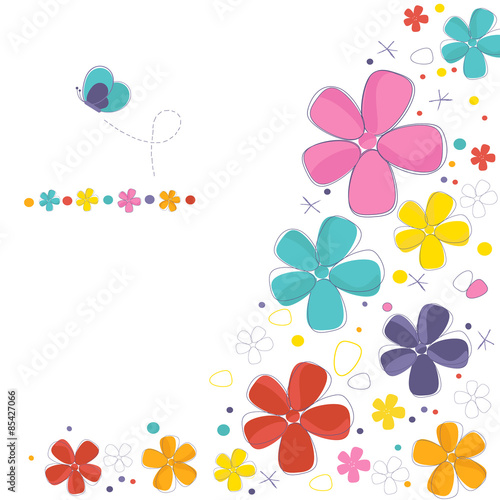Decorative colorful flowers with butterfly greeting card