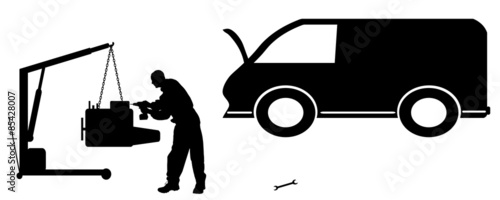 Vector silhouette car repairs.