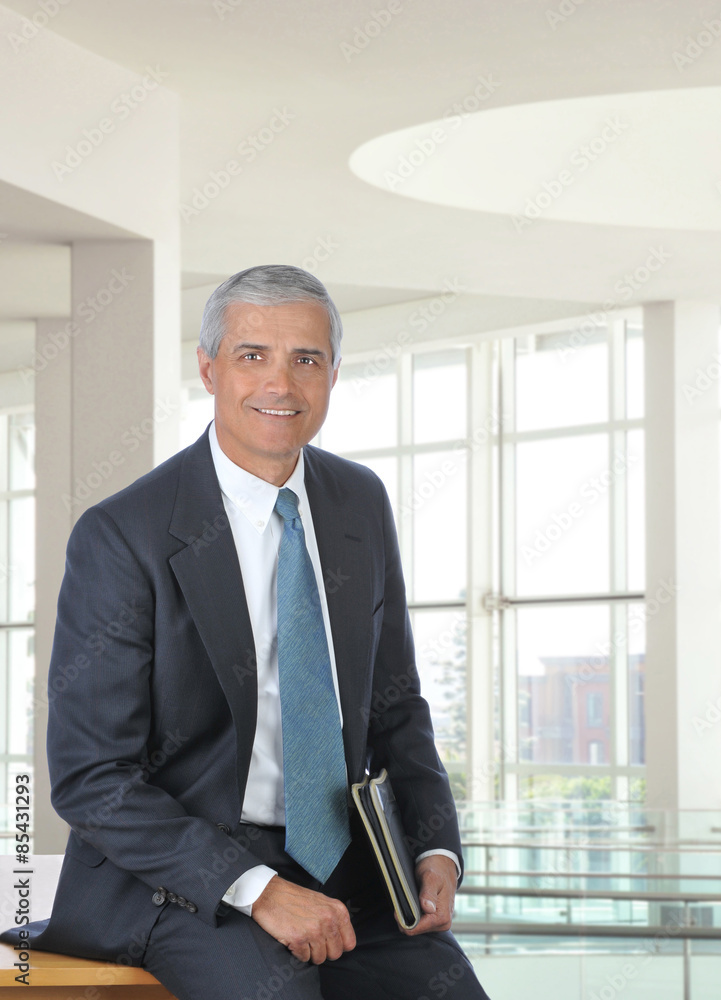 Fototapeta premium Middle Aged Businessman Sitting on Desk