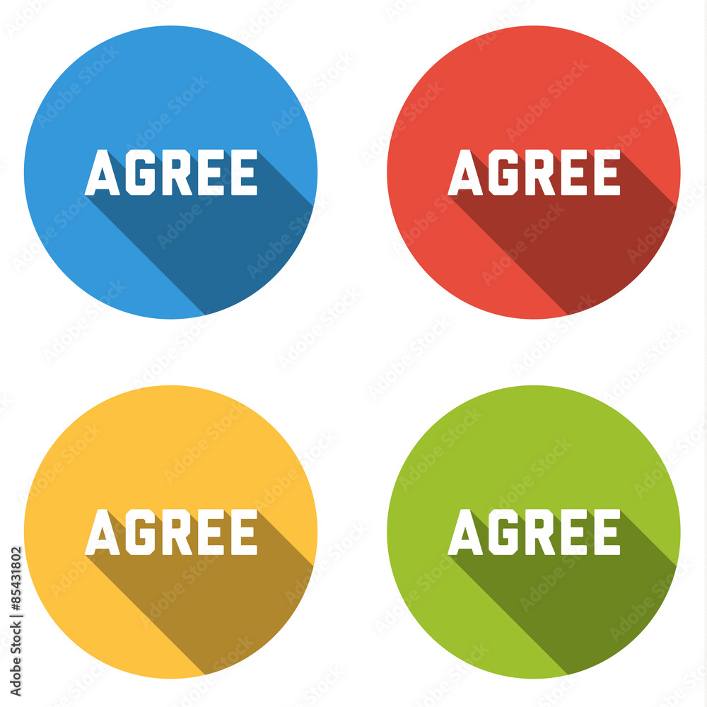 Collection of 4 isolated flat buttons for AGREE Collection of 4 isolated flat buttons for AGREE