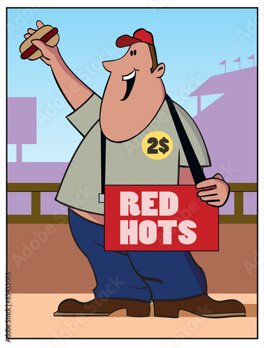 Ballpark Vendor / A man sells hot dogs at a ballpark.