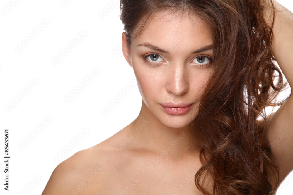 Close up portrait of beautiful young woman face. Isolated on Close up portrait of beautiful young woman face. Isolated on