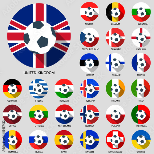 Europe Football Flag Flat icon with Long Shadow