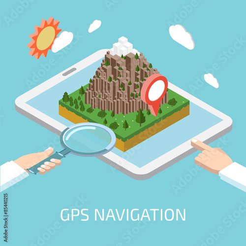 Flat mobile GPS navigation infographic concept isometric. Tablet