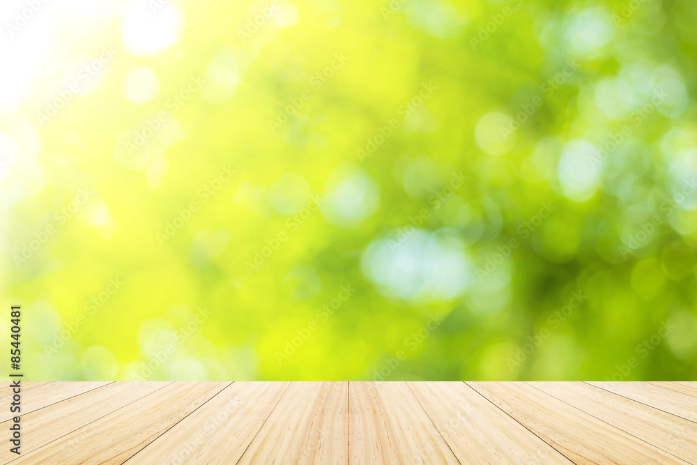 Natural bokeh background with wood terrace. Natural bokeh background with wood terrace.