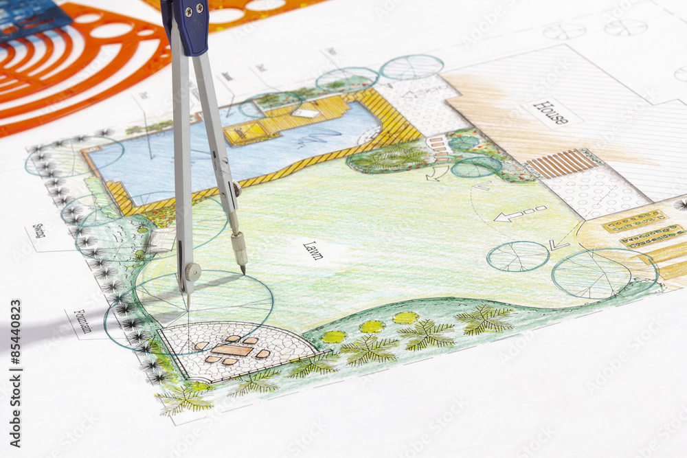 Naklejka premium Backyard garden design plan.