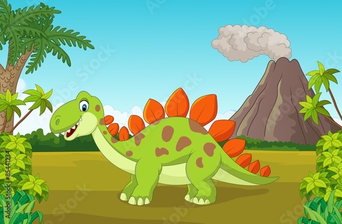 Cartoon cute dinosaur in the jungle