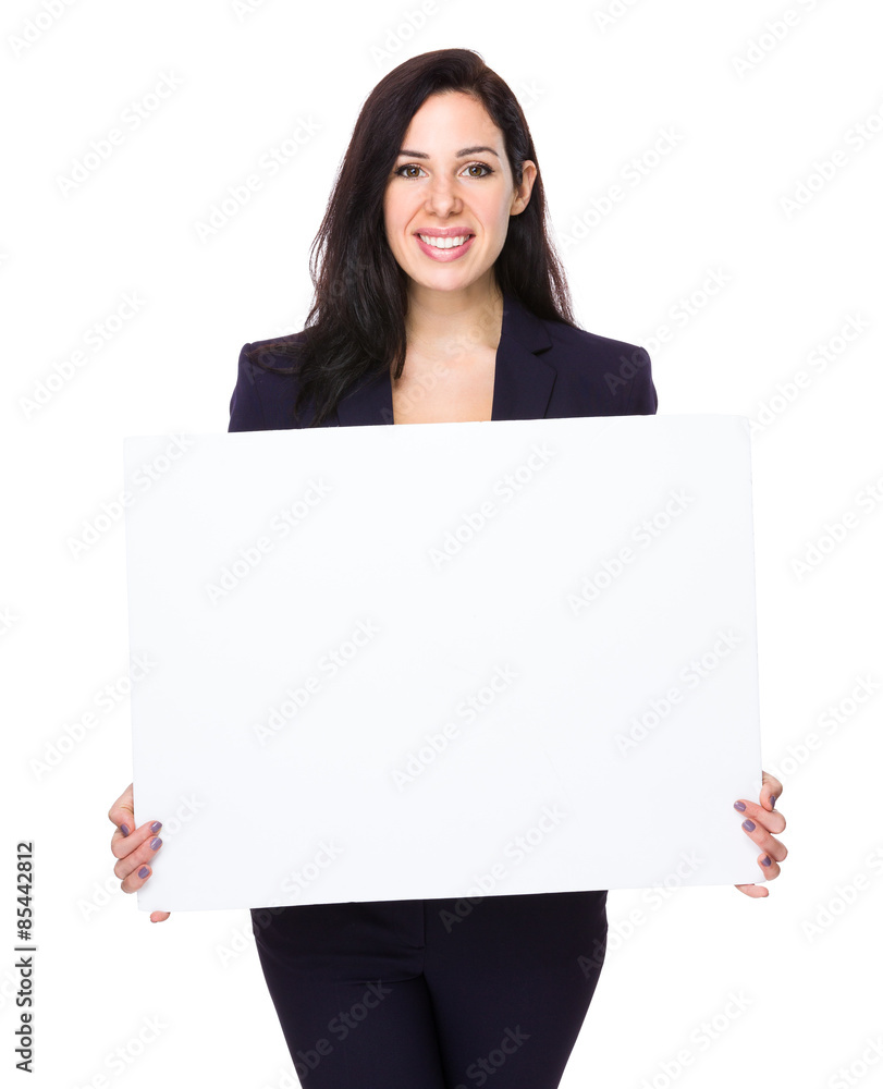 Confident businesswoman show with white board Confident businesswoman show with white board