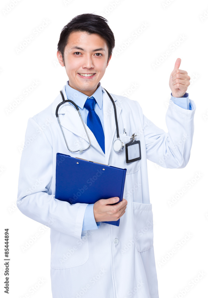 Doctor hold with clipboard and thumb up Doctor hold with clipboard and thumb up