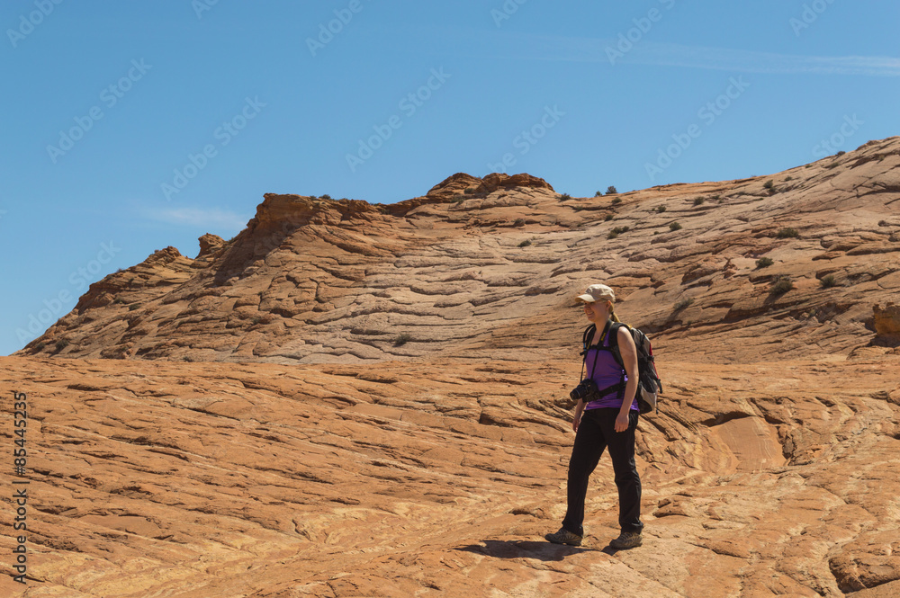 Young Woman Hiking Grand Staircase Escalante National Monument Utah