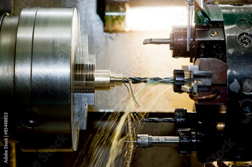 Industrial CNC drilling and boring machine at work