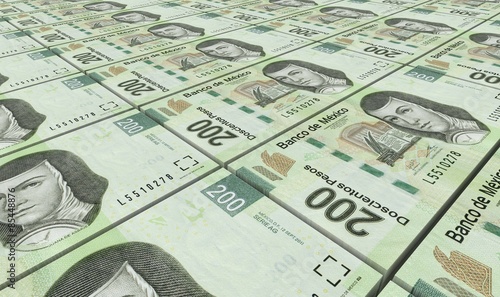 Mexican pesos bills stacks background. photo