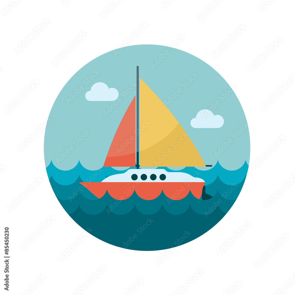 Boat with a Sail flat icon Boat with a Sail flat icon