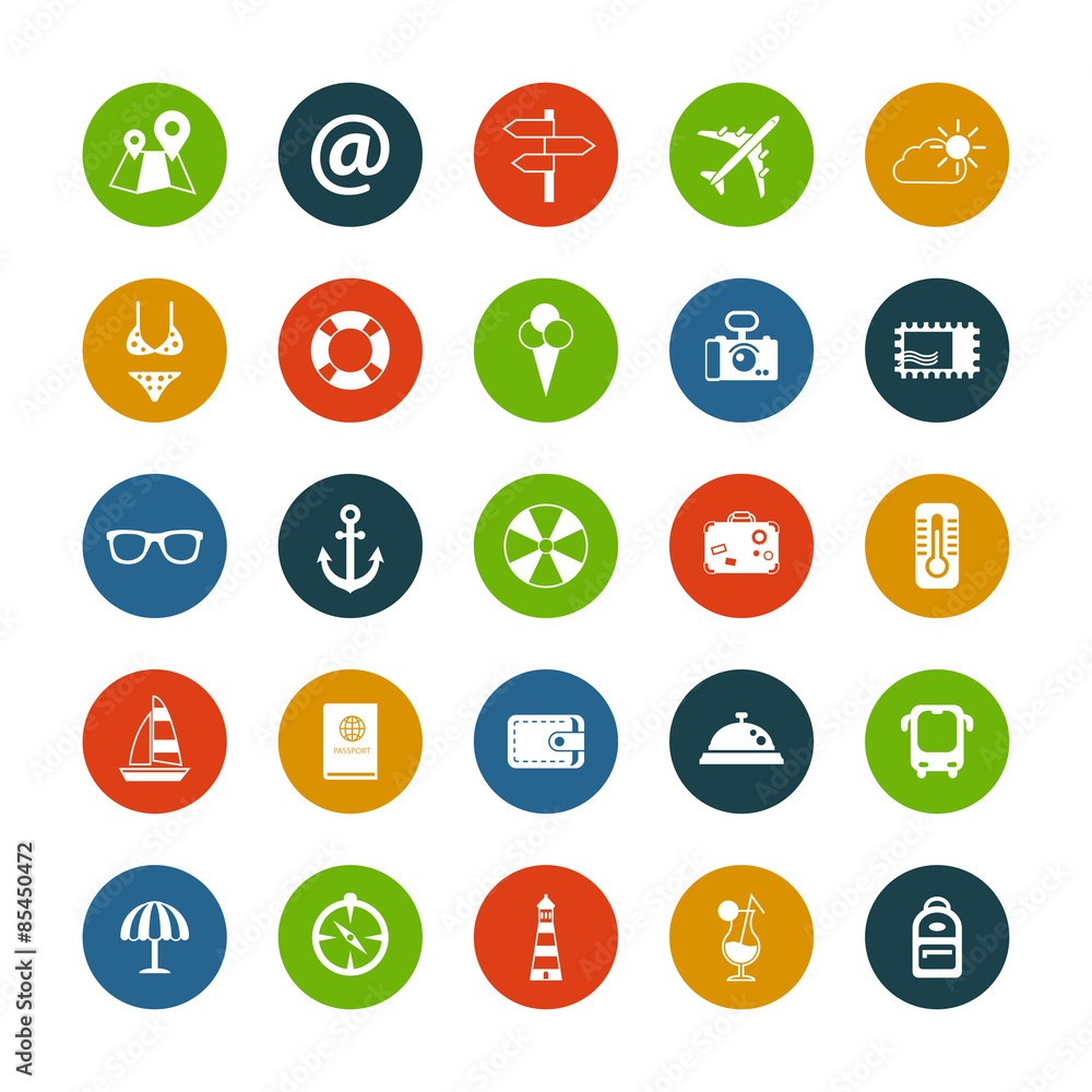 Set of flat design travel icons Set of flat design travel icons