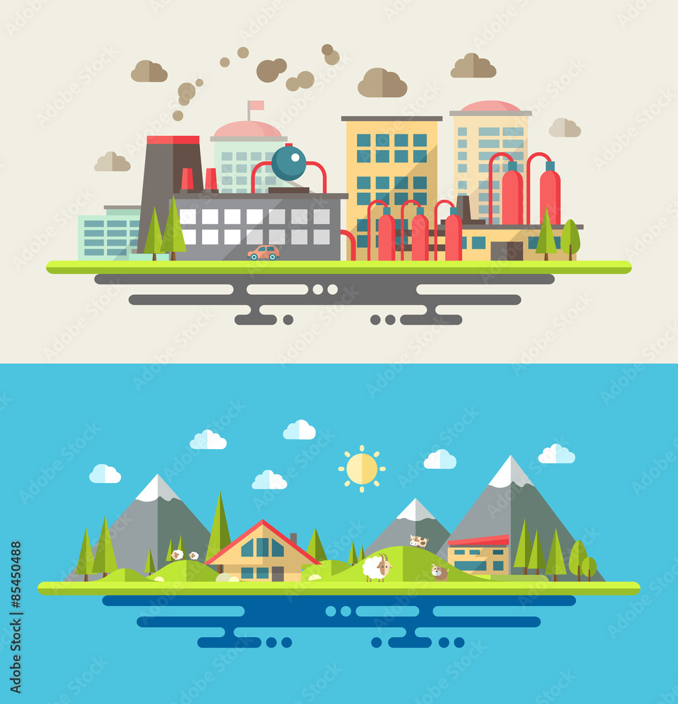 Obraz premium Modern flat design conceptual ecological illustration