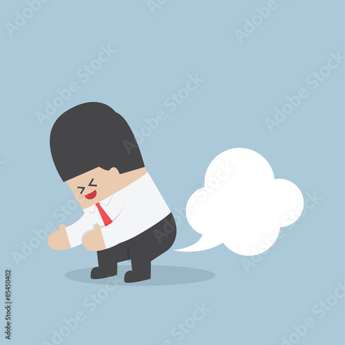 Businessman farting with blank balloon out from his bottom