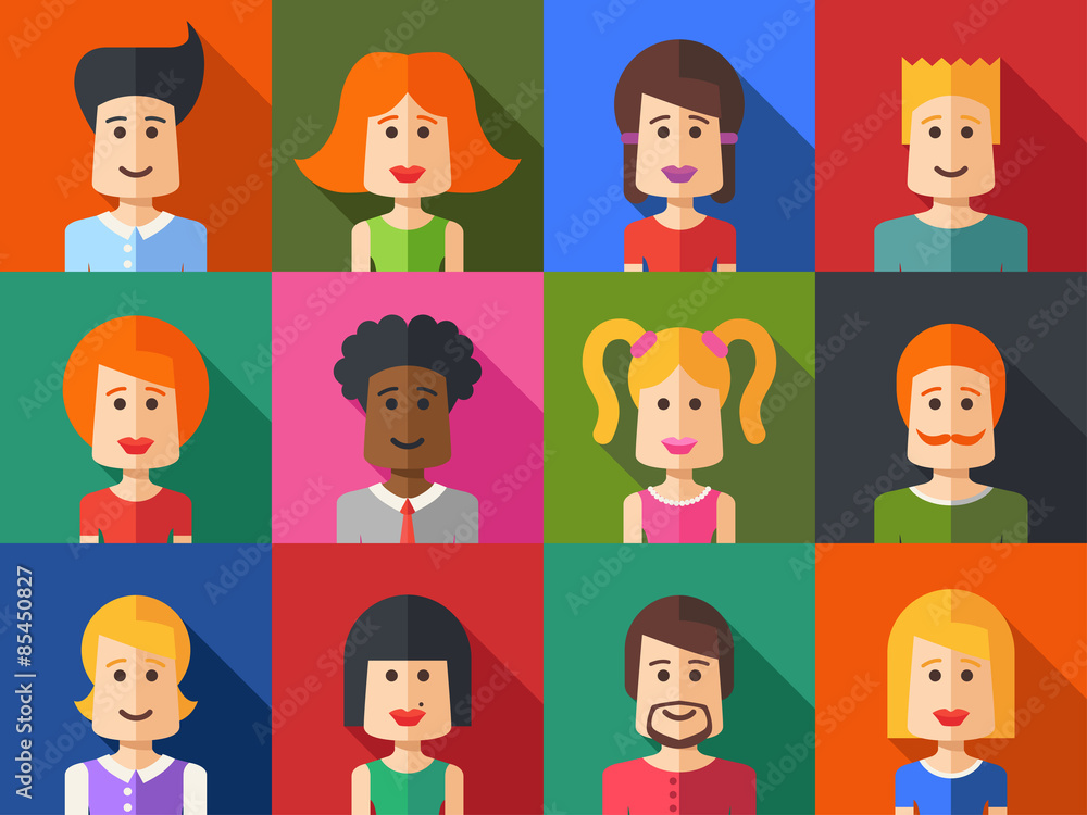Set of isolated flat design people icon avatars for social netwo Set of isolated flat design people icon avatars for social netwo