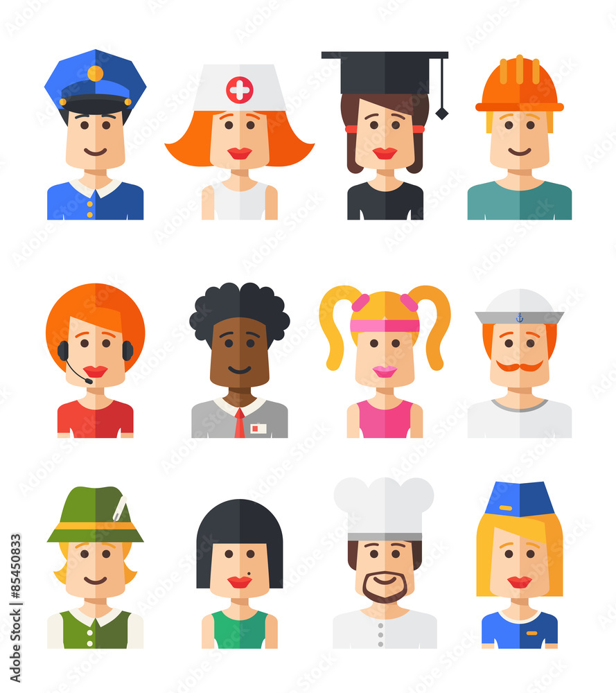 Set of isolated flat design people icon avatars for social netwo Set of isolated flat design people icon avatars for social netwo