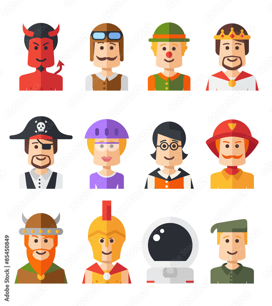 Set of isolated flat design people icon avatars for social netwo Set of isolated flat design people icon avatars for social netwo