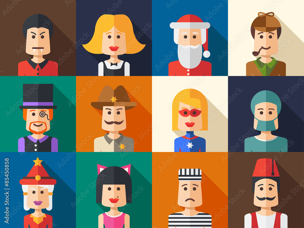 Set of isolated flat design people icon avatars for social netwo Set of isolated flat design people icon avatars for social netwo