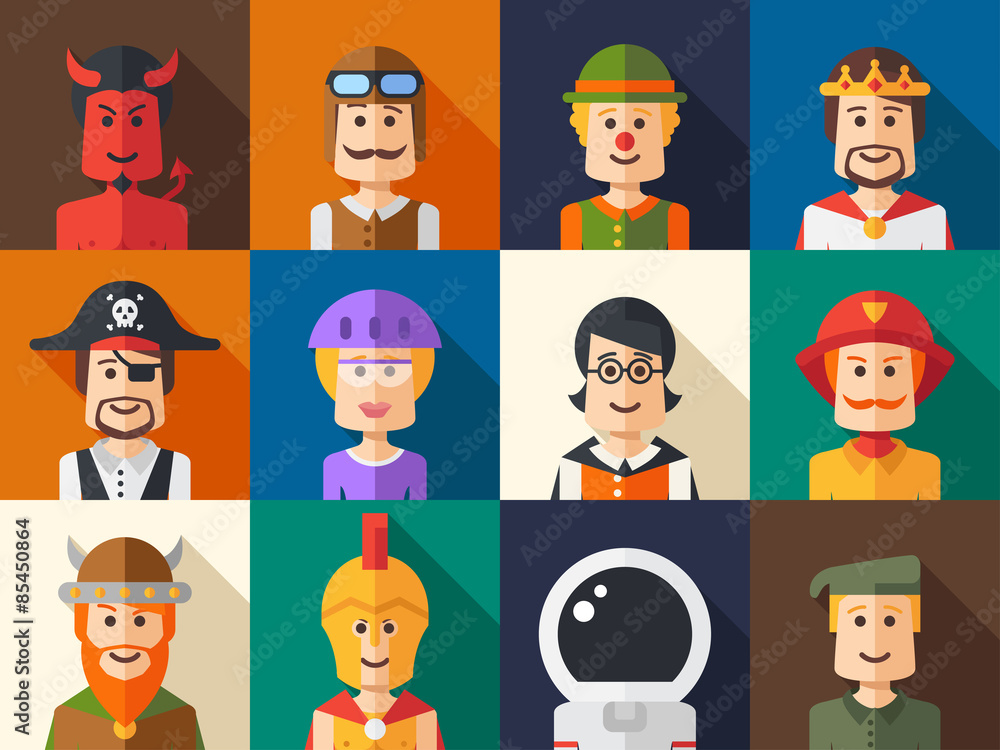 Set of isolated flat design people icon avatars for social netwo Set of isolated flat design people icon avatars for social netwo