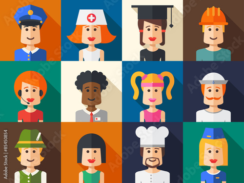 Set of isolated flat design people icon avatars for social netwo