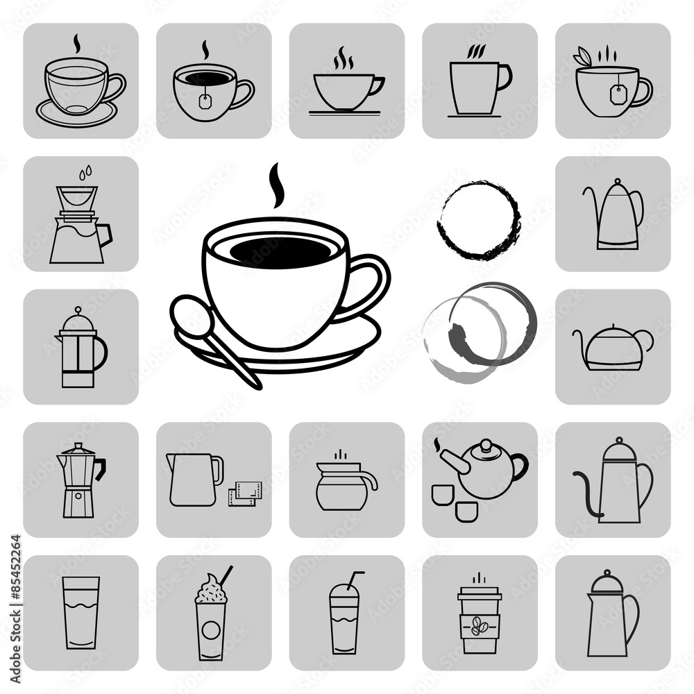 coffee and tea icons set