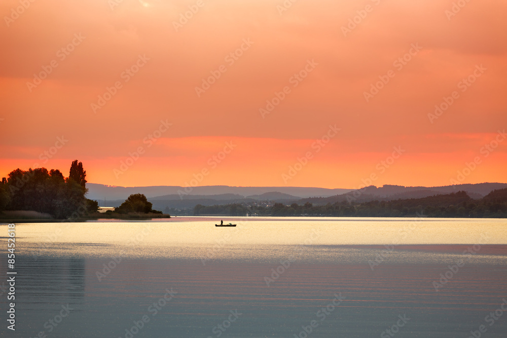 Sunset at Lake Constance (Bodensee) near Reichenau, Germany