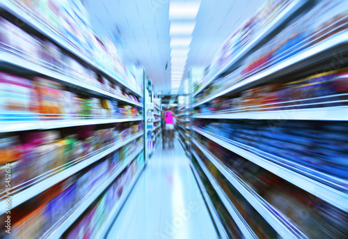 Shopping in the supermarket, motion blur effect