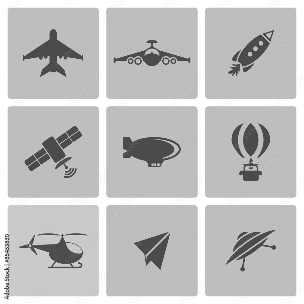 Vector black airplane icons set 