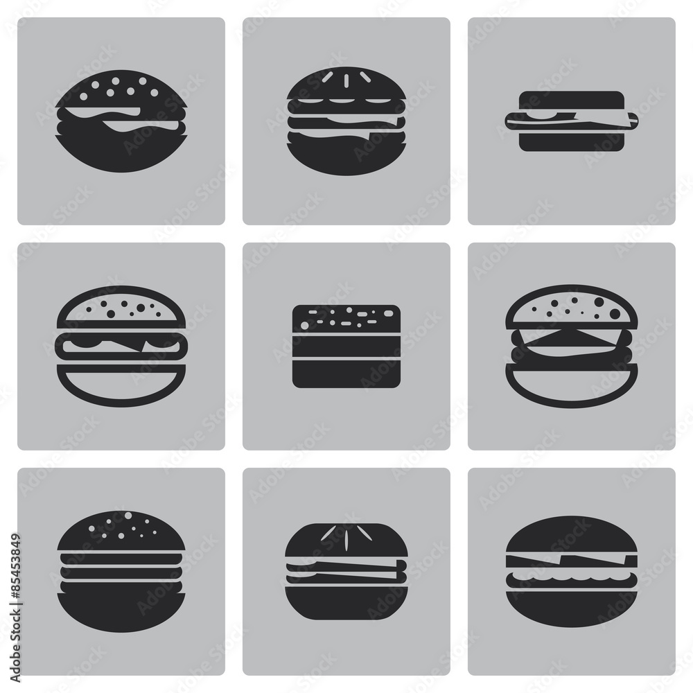 Vector black burger icons set
