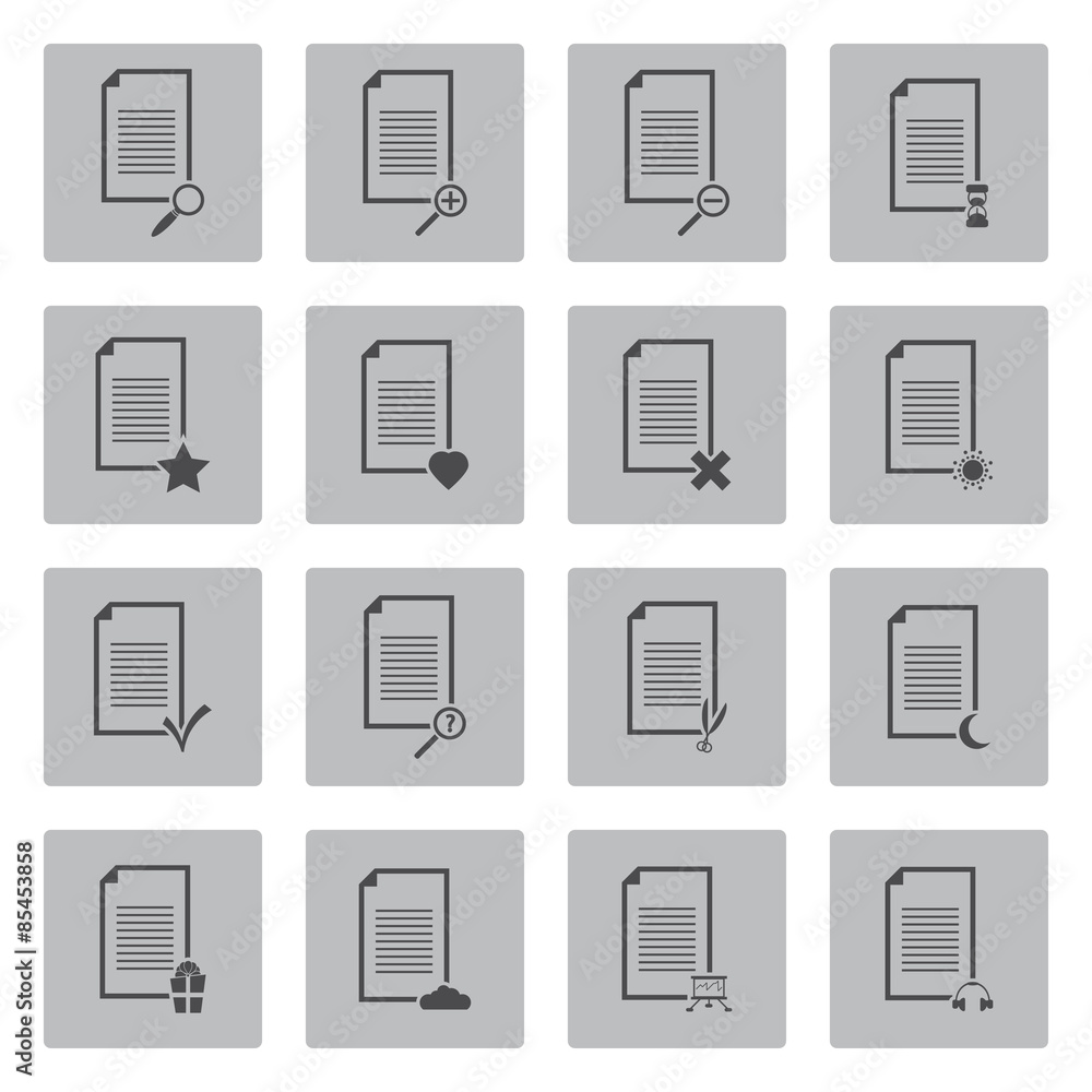 Vector black document icons set Vector black document icons set