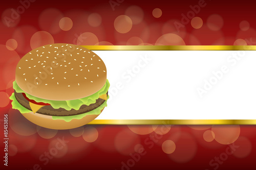 Background abstract food hamburger red yellow gold frame