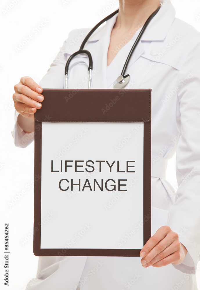 Doctor holding a clipboard and calling to healthy lifestyle