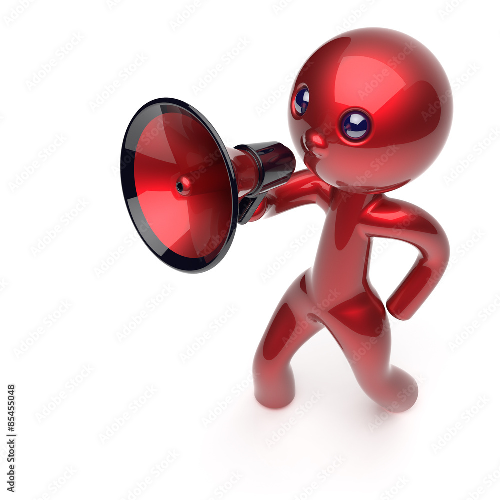 Naklejka premium Announcement man speaking megaphone character stylized