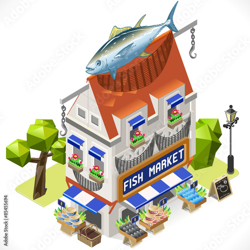 Fishmonger Shop City Building 3D Isometric