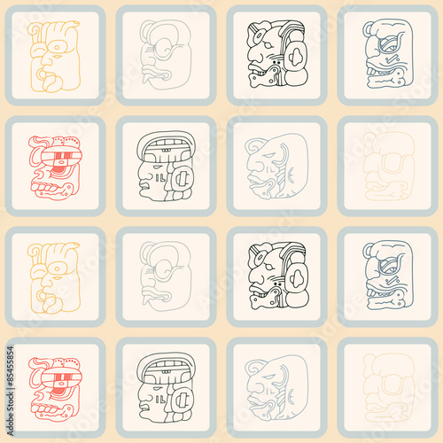 Seamless background with Maya head numerals glyphs for your design