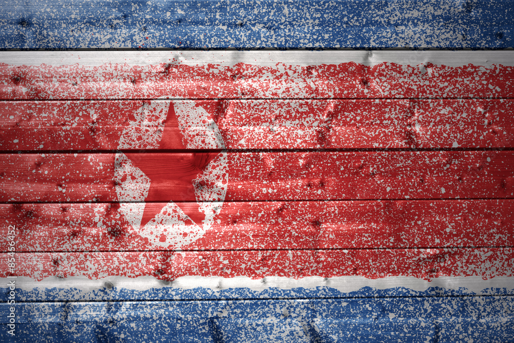 Naklejka premium painted north korea flag on a wooden texture