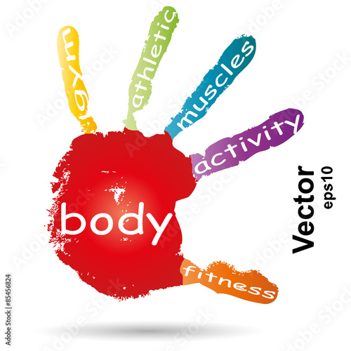 Vector conceptual children painted hand print word cloud