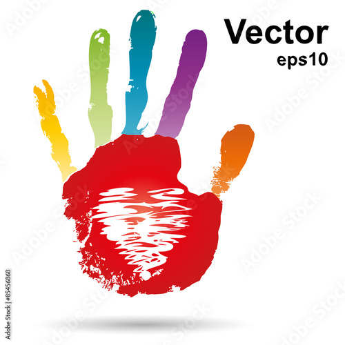 Vector onceptual children painted hand print and heart isolated