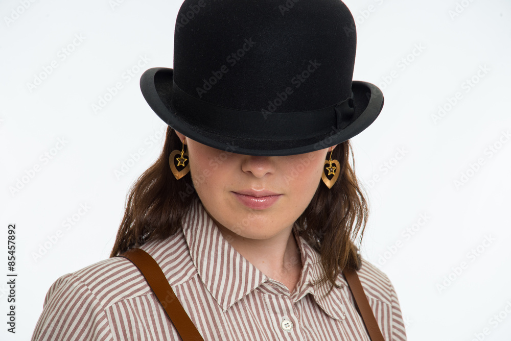 Woman in a bowler.