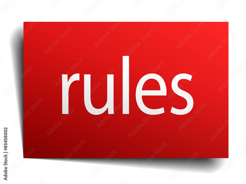 rules red paper sign isolated on white rules red paper sign isolated on white