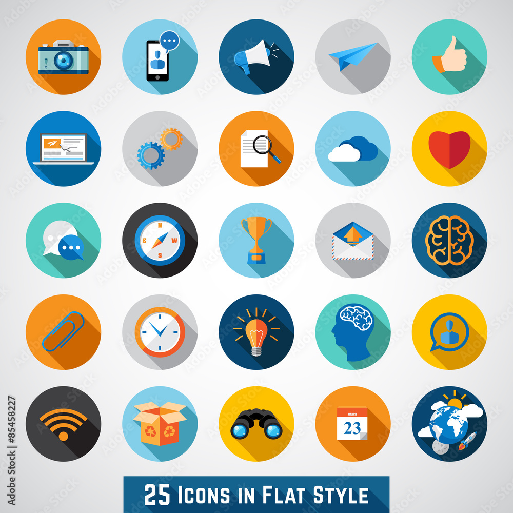 Set of basic icons in flat design for web and mobile application Set of basic icons in flat design for web and mobile application