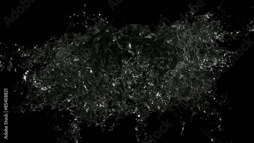 4k Looped impressive high-detailed splash of clean water frozen in time, fly around (ultra Hd, seamless loop, 3840 X 2160, ready for compositing, isolated on black, alpha). beautiful soft focus shot photo