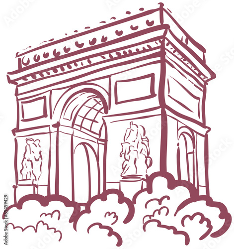 Vector illustration with the sights of Paris. Arc de triomphe